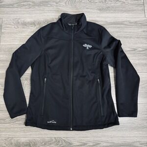 Eddie Bauer Women Black Soft Shell High Neck Full Zip Lined Jacket Size XL